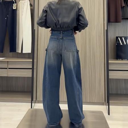 FA43906# 大码高腰阔腿牛仔裤女秋季新款胖mm显瘦宽松直筒弯刀拖地裤子 服裝批發女裝批發服飾貨源