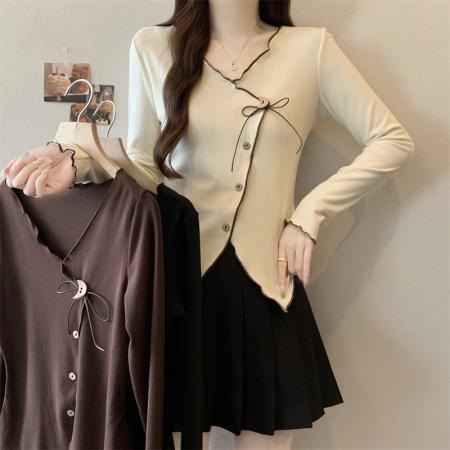 FA43920# 秋装新款胖mm大码女甜美立体花朵蝴蝶结掐腰长袖针织上  服裝批發女裝批發服飾貨源