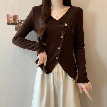 FA43920# 秋装新款胖mm大码女甜美立体花朵蝴蝶结掐腰长袖针织上  服裝批發女裝批發服飾貨源