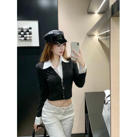 FA43926# 假两件衬衫女小众纯欲甜辣妹性感短款上衣独特别致衬衣  服裝批發女裝批發服飾貨源