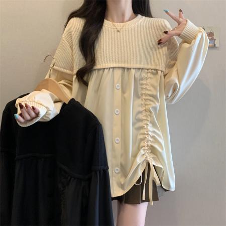 FA43936# 大码女胖MM秋季新款慵懒风高级感宽松遮肉中长款长袖T恤上衣  服裝批發女裝批發服飾貨源