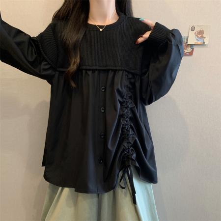FA43936# 大码女胖MM秋季新款慵懒风高级感宽松遮肉中长款长袖T恤上衣  服裝批發女裝批發服飾貨源