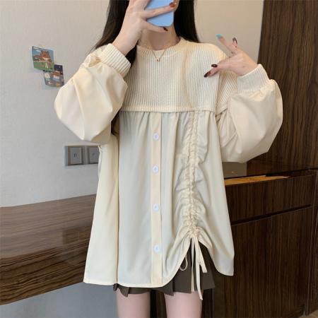 FA43936# 大码女胖MM秋季新款慵懒风高级感宽松遮肉中长款长袖T恤上衣  服裝批發女裝批發服飾貨源