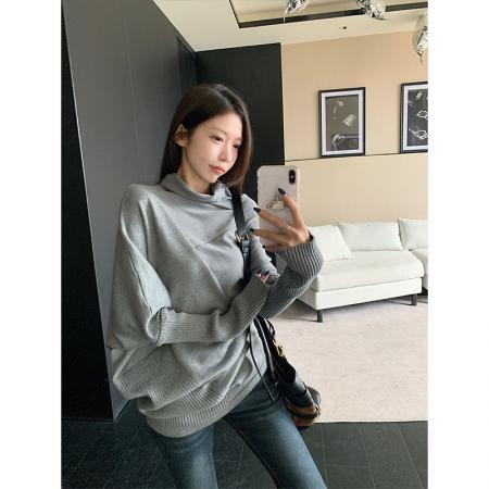 FA43938# 新款堆堆领慵懒针织衫蝙蝠袖宽松长袖上衣  服裝批發女裝批發服飾貨源