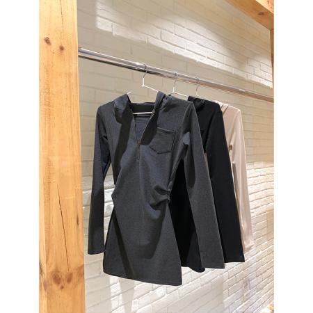 FA43943# .连帽长袖连衣裙女秋季收腰显瘦包臀短裙  服裝批發女裝批發服飾貨源