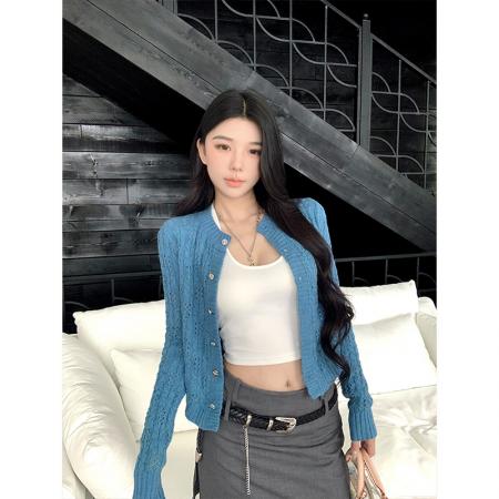 FA43946# 辣妹设计感镂空长袖针织开衫气质上衣  服裝批發女裝批發服飾貨源