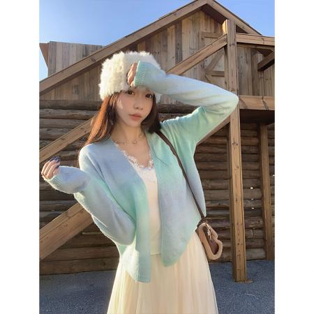 FA43950# -慵懒风针织开衫女秋新款宽松显瘦百搭毛衣外套短款上衣  服裝批發女裝批發服飾貨源