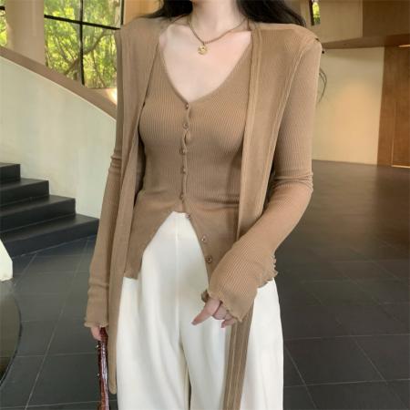 FA43958# 早秋韩系慵懒宽松别致长袖针织开衫女上衣搭配披肩两件套  服裝批發女裝批發服飾貨源
