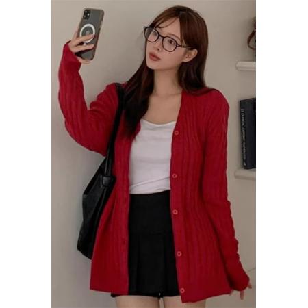 FA43964# 韩国东大门秋冬新款百搭宽松型中长款麻花针织开衫女长袖外套  服裝批發女裝批發服飾貨源