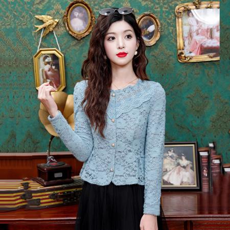 FA43968# 时尚长袖磨毛蕾丝衬衫女新款百搭修身显瘦打底衫上衣  服裝批發女裝批發服飾貨源