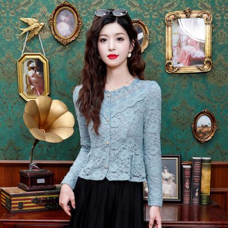 FA43968# 时尚长袖磨毛蕾丝衬衫女新款百搭修身显瘦打底衫上衣  服裝批發女裝批發服飾貨源