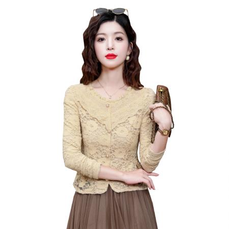 FA43968# 时尚长袖磨毛蕾丝衬衫女新款百搭修身显瘦打底衫上衣  服裝批發女裝批發服飾貨源