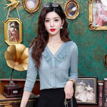 FA43971# 纯欲休闲风简约条纹翻领衬衫女长袖秋季女装上衣  服裝批發女裝批發服飾貨源