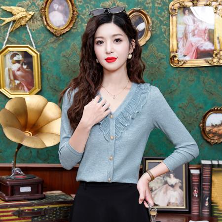 FA43971# 纯欲休闲风简约条纹翻领衬衫女长袖秋季女装上衣  服裝批發女裝批發服飾貨源