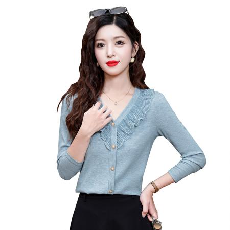 FA43971# 纯欲休闲风简约条纹翻领衬衫女长袖秋季女装上衣  服裝批發女裝批發服飾貨源
