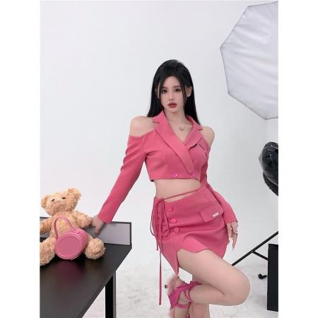 FA43973# 甜辣妹短款西装外套西服女春季新款套装性感包臀半身裙两件套  服裝批發女裝批發服飾貨源