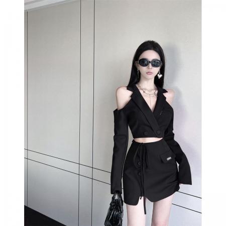FA43973# 甜辣妹短款西装外套西服女春季新款套装性感包臀半身裙两件套  服裝批發女裝批發服飾貨源