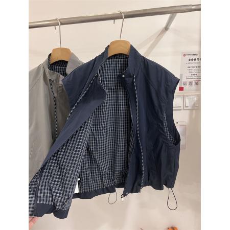 FA43977# 早秋新款韩版时尚百搭宽松休闲立领拉链马甲女无袖坎肩外套潮  服裝批發女裝批發服飾貨源