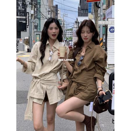 FA43978# 新款时尚百搭女法式气质单排扣交叉绑带设计感衬衫女秋季新款  服裝批發女裝批發服飾貨源