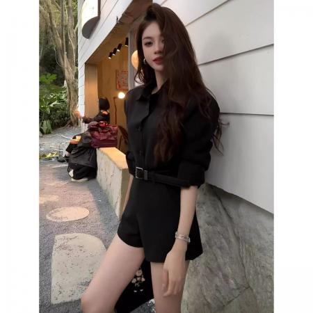 FA43980# 早秋新款御姐风设计感高级西装衬衫外套上衣修身包臀短裤套装女装  服裝批發女裝批發服飾貨源