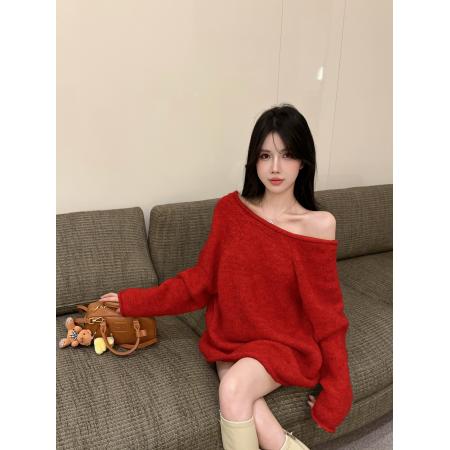 FA43985# 慵懒风长袖前后穿蕾丝拼接宽松毛衣气质别致针织上衣  服裝批發女裝批發服飾貨源