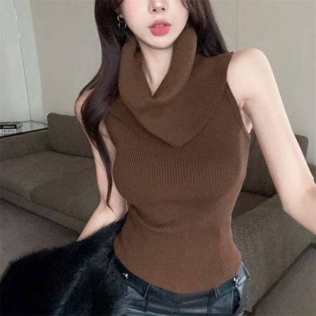 FA44020# 秋冬时尚堆堆领套头背心毛衣打底百搭针织衫  服裝批發女裝批發服飾貨源