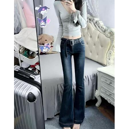 FA44024# 欧美辣妹提臀喇叭裤女新款高腰显瘦紧身马蹄裤怀旧牛仔裤拖地  服裝批發女裝批發服飾貨源