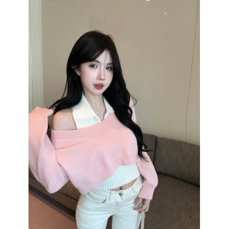 FA44032# 秋季减龄毛衣两件套Polo领背心圆领针织罩衫上衣套装女  服裝批發女裝批發服飾貨源