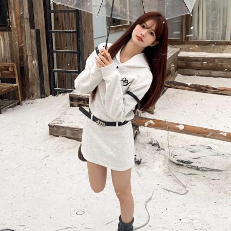 FA44054# 新款韩系连帽卫衣连衣裙女秋季款休闲  服裝批發女裝批發服飾貨源