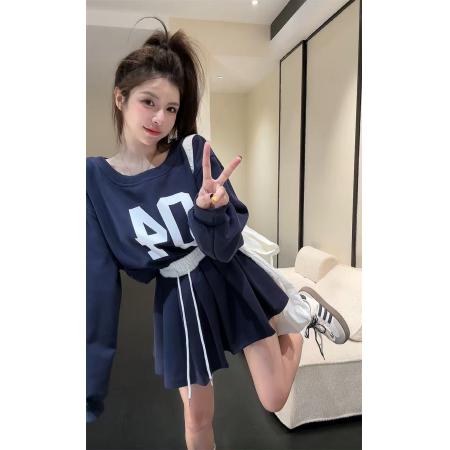FA44074# 秋冬新款韩版数字印花字母设计长袖卫衣+半身裙套装女  服裝批發女裝批發服飾貨源