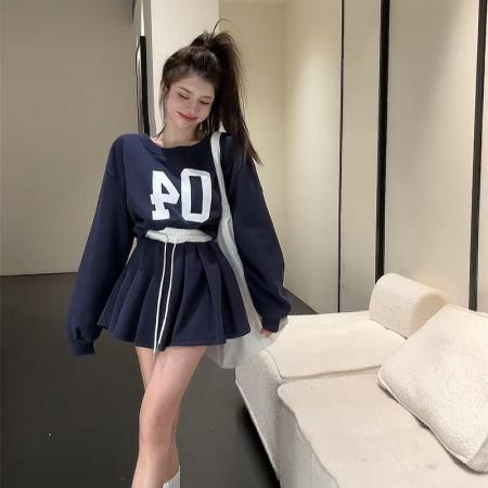FA44074# 秋冬新款韩版数字印花字母设计长袖卫衣+半身裙套装女  服裝批發女裝批發服飾貨源
