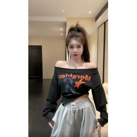FA44081# 秋季新款时尚百搭卫衣ins长袖复古字母印花宽松上衣女  服裝批發女裝批發服飾貨源