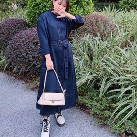 FA44092# 韩版宽松异色线连衣裙送腰带  服裝批發女裝批發服飾貨源
