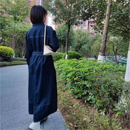 FA44092# 韩版宽松异色线连衣裙送腰带  服裝批發女裝批發服飾貨源