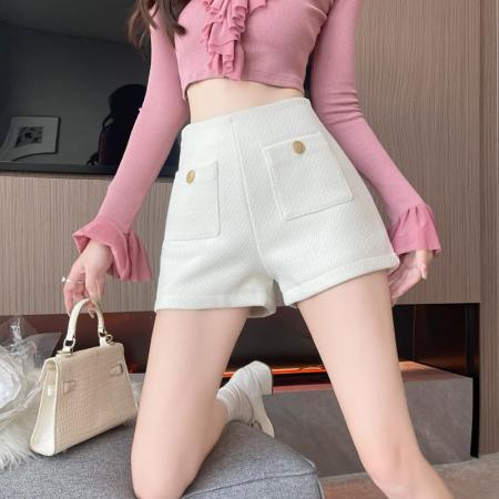 FA44095# 气质小香风粗花呢短裤高腰显腿长靴裤休闲裤女秋冬  服裝批發女裝批發服飾貨源