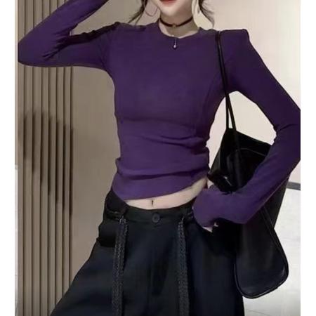 FA44098# 纯欲辣妹后背网纱拼接长袖t恤女秋季新款修身显瘦内搭打底衫上衣  服裝批發女裝批發服飾貨源
