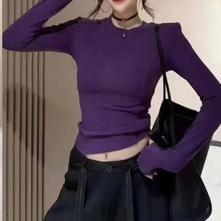 FA44098# 纯欲辣妹后背网纱拼接长袖t恤女秋季新款修身显瘦内搭打底衫上衣  服裝批發女裝批發服飾貨源