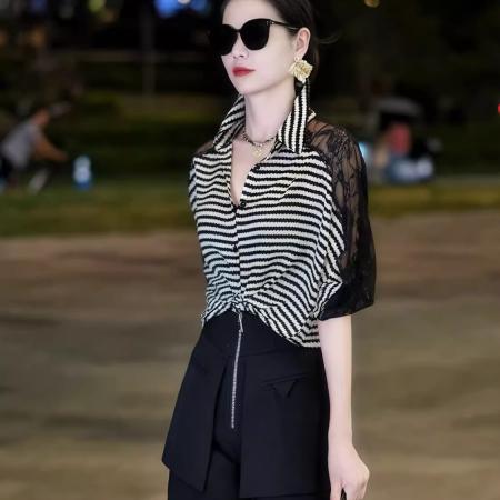 FA44128# 衬衫秋装新款女超火减龄流行风格超好看独特漂亮秋季上衣爆款 服裝批發女裝批發服飾貨源