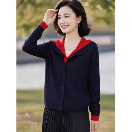 FA44157# 外套女显年轻秋装假两件针织衫时尚休闲春秋上衣服 服裝批發女裝批發服飾貨源