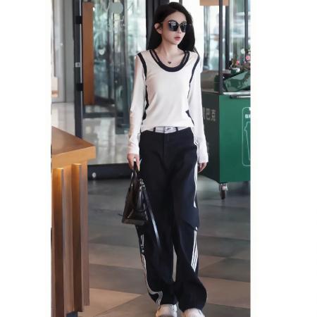 FA44162# 秋季韩系设计感假两件撞色长袖T恤女百搭修身小衫内搭打底衫上衣 服裝批發女裝批發服飾貨源