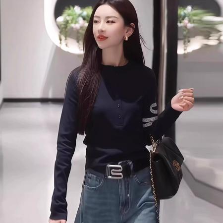 FA44173# 春秋季新款女士蛇年刺绣长袖T恤休闲百搭显瘦设计感独特上衣 服裝批發女裝批發服飾貨源
