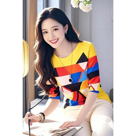 FA44174# 欧货独特别致网纱印花上衣女士春季新款洋气时髦百搭长袖上衣 服裝批發女裝批發服飾貨源
