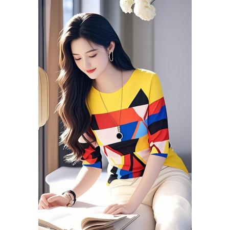 FA44174# 欧货独特别致网纱印花上衣女士春季新款洋气时髦百搭长袖上衣 服裝批發女裝批發服飾貨源