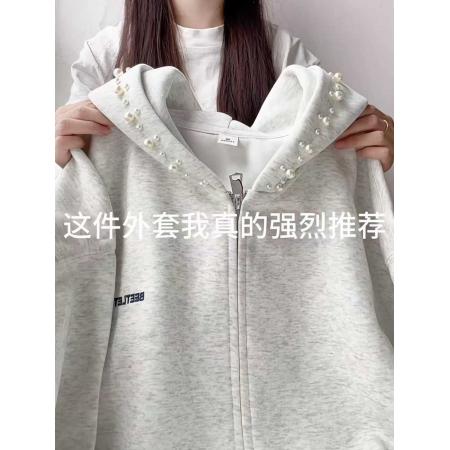 FA44216# 后包条+刺绣+纯棉华棉复合特大码300斤珍珠卫衣 服裝批發女裝批發服飾貨源