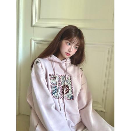 FA44218# 加绒加厚原版做法重工刺绣定制罗口纯棉华棉连帽卫衣女 服裝批發女裝批發服飾貨源