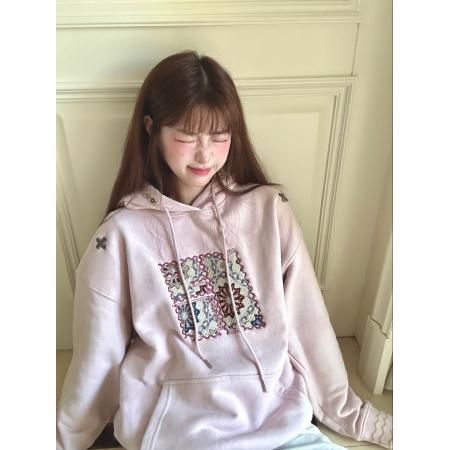 FA44218# 加绒加厚原版做法重工刺绣定制罗口纯棉华棉连帽卫衣女 服裝批發女裝批發服飾貨源