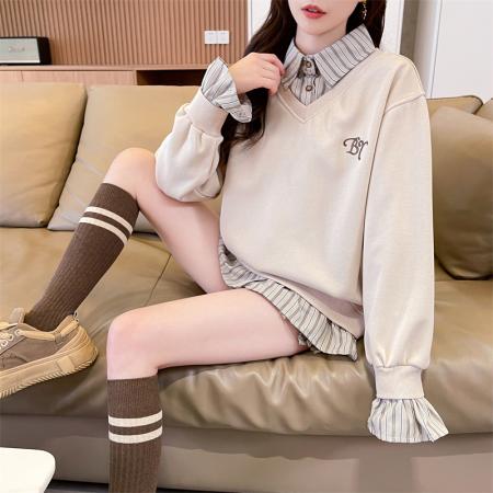 FA44220# 华棉复合春秋薄长袖卫衣女韩版宽松显瘦设计感上衣网红 服裝批發女裝批發服飾貨源