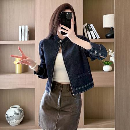 FA44229# 秋季牛仔短外套女通勤工装夹克立领上衣时尚显瘦 服裝批發女裝批發服飾貨源