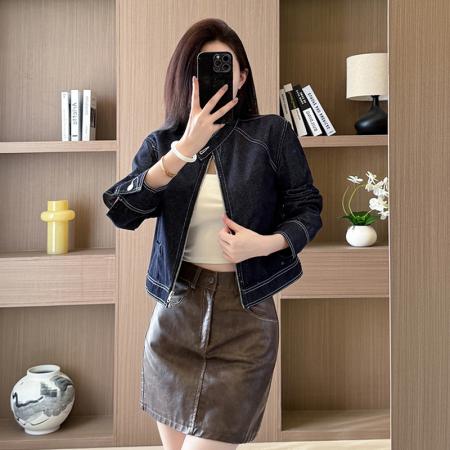 FA44229# 秋季牛仔短外套女通勤工装夹克立领上衣时尚显瘦 服裝批發女裝批發服飾貨源