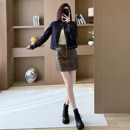 FA44229# 秋季牛仔短外套女通勤工装夹克立领上衣时尚显瘦 服裝批發女裝批發服飾貨源